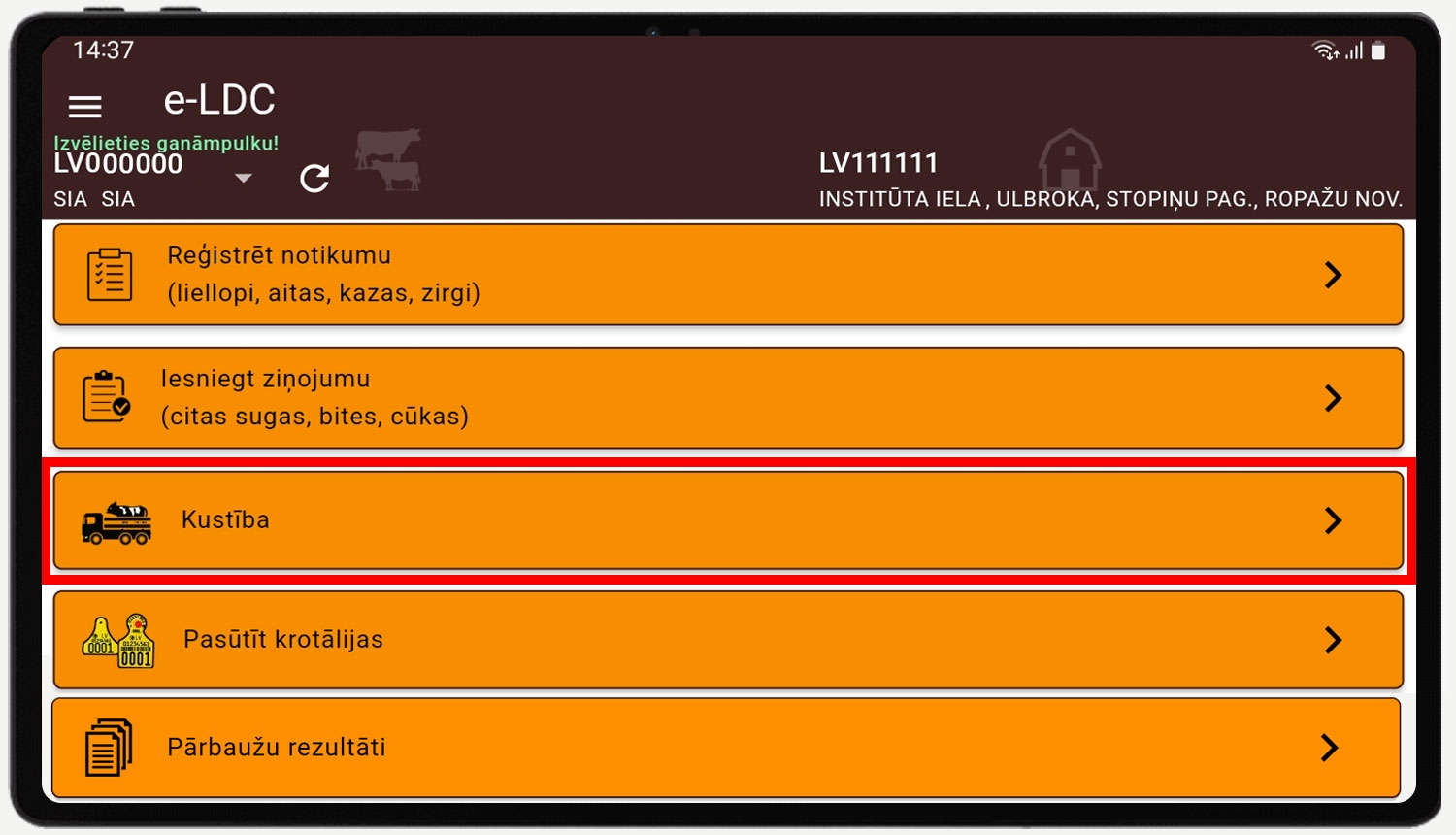 Mobilās lietotnes skats